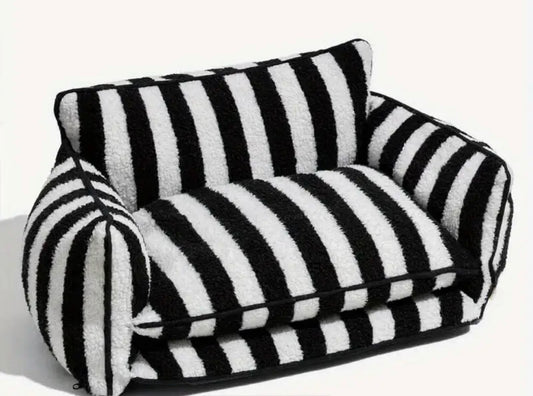 Striped Pet Double Layer Dog Sofa Bed - Black