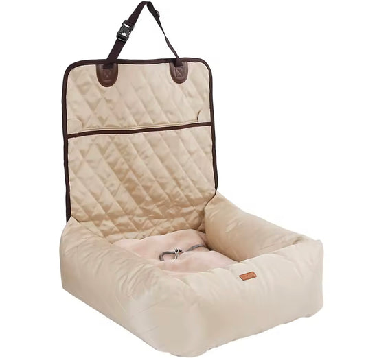 Quilted Dog Car Seat Booster - Beige