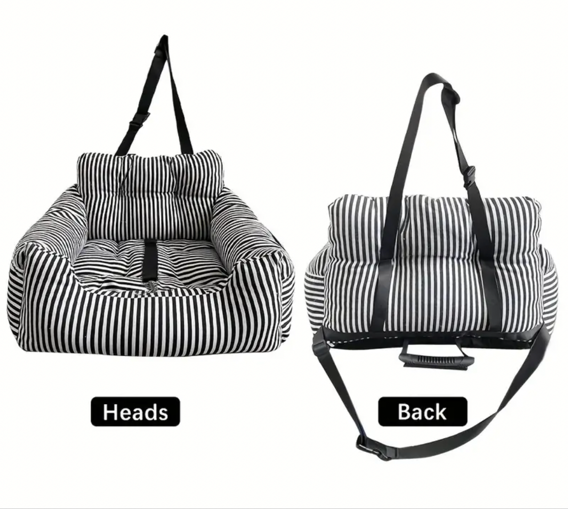 Striped Canvas Pet Car Seat - Black/White