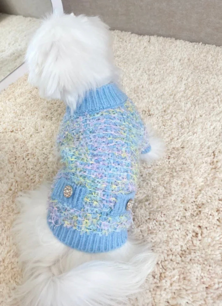 Boucle Dog Jumper with Pearl Buttons - Light Blue