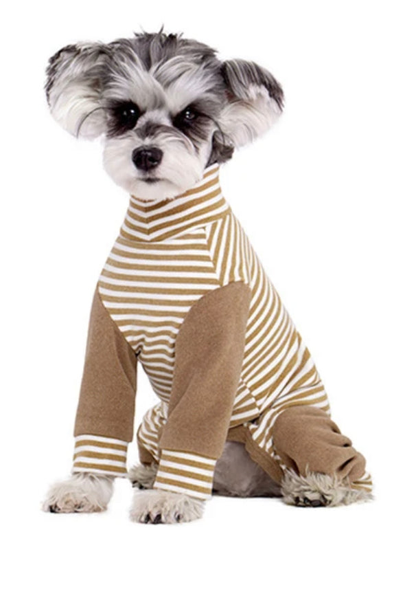 Fleece Dog Overalls - Beige Stripe