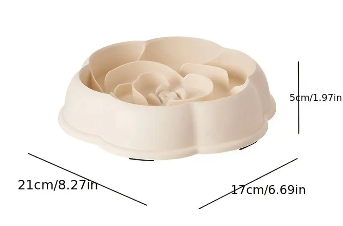 Anti-Gulp Slow Feeder Dog Bowl - White Rose