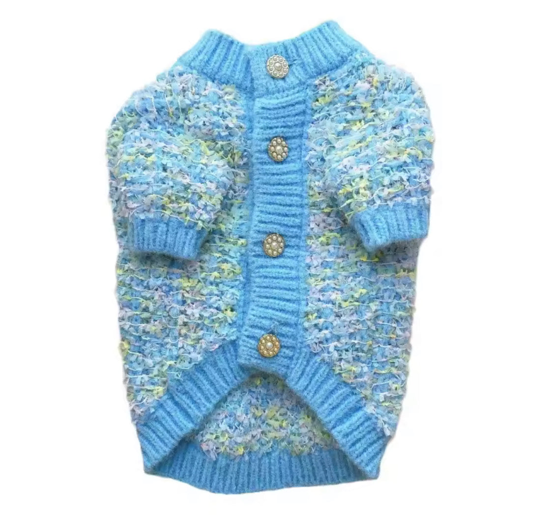 Boucle Dog Jumper with Pearl Buttons - Light Blue