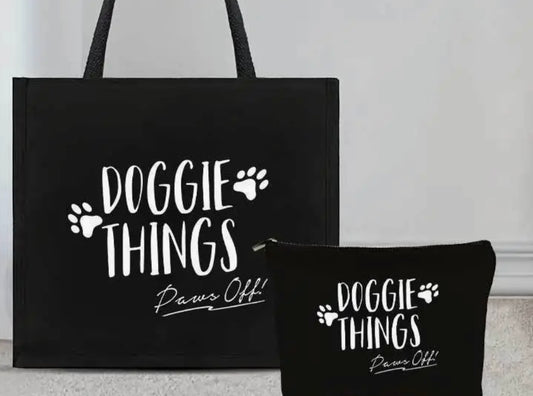 Doggie Things Paws Off 2-Piece Dog Mom Canvas Tote Set