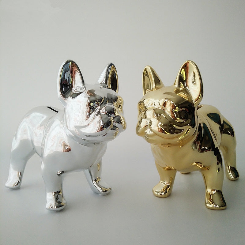 Ceramic Dog Piggy Bank - Silver