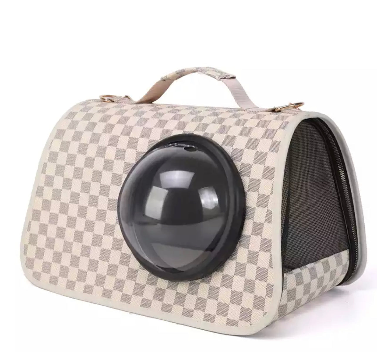 Pet Carrier with Window - Cream/Brown