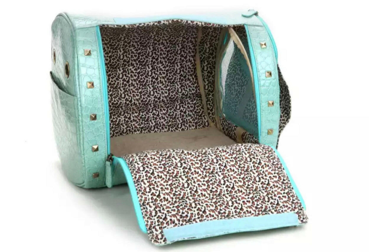 Croc Print Luxury Puppy Carrier - Tiffany Blue