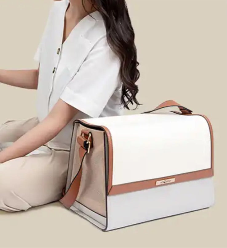 Pet Carrier Shoulder Handbag - White/Beige